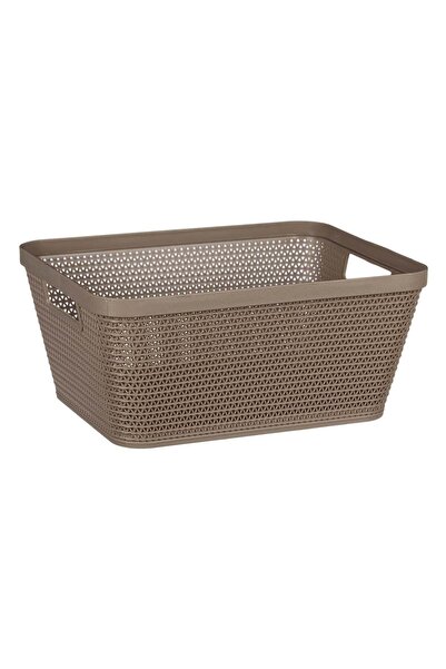 OEM Perforated Beige Rattan Plastic Storage Basket with Handles 5.4l