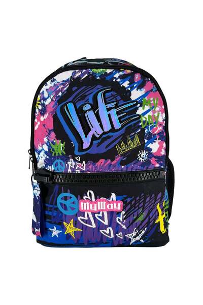 OEM Ghiozdan Multicolor cu Fermoar Mare "Life" - My Way