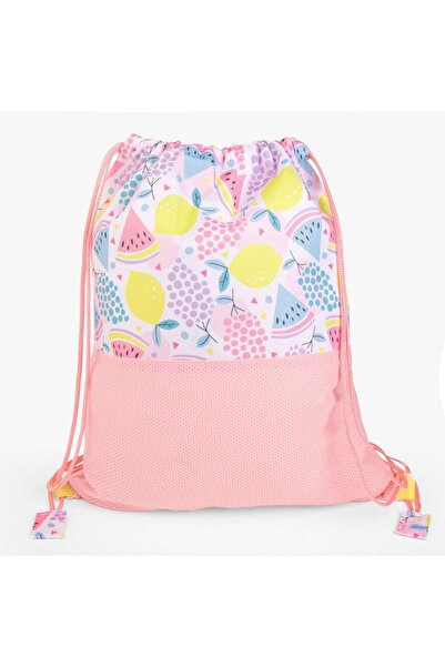 OEM Ροζ σακίδιο πλάτης με διχτυωτό σχέδιο καλοκαιρινών φρούτων 32x40εκ.