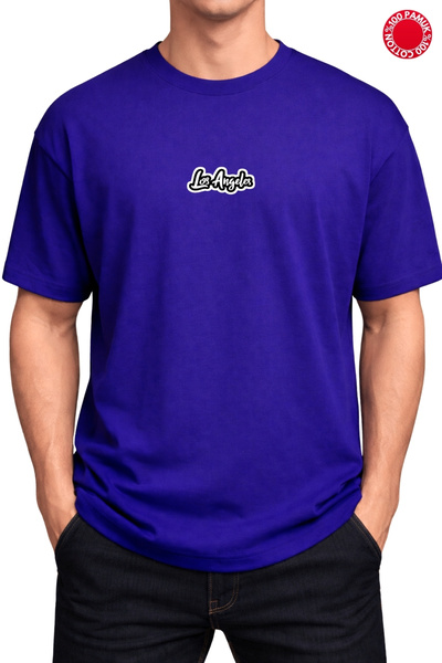 vbs vibes Losangeles Bs Minimal Printed Saks Blue Oversized T-Shirt - 100% Co...