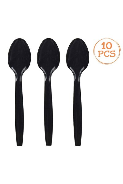 OEM Reusable Black Plastic Party Spoons 15.2 centimeters - 10pcs