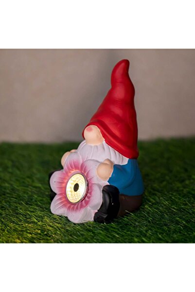 OEM Solar Ceramic Figurine Dwarf with Flower 9x10x17cm