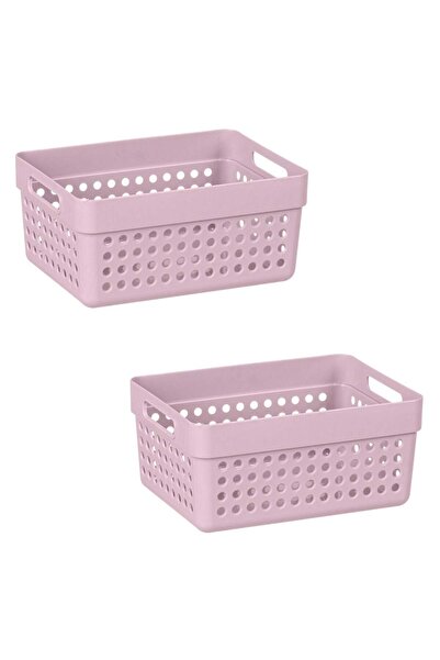 OEM Set of Pink Perforated Plastic Storage Baskets with Handles 1.25L - 2pcs