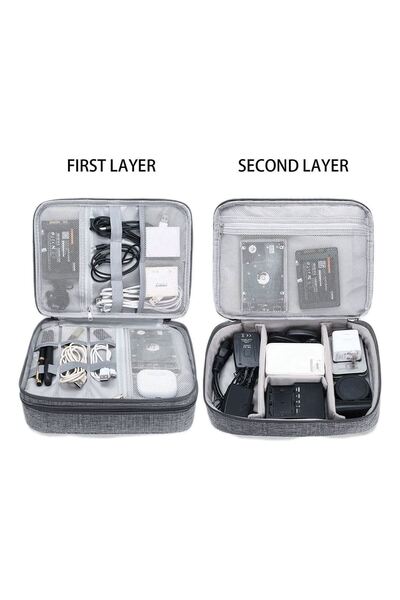 OEM Husa gray organized electronic product accessories 2 layer 27x20x9cm
