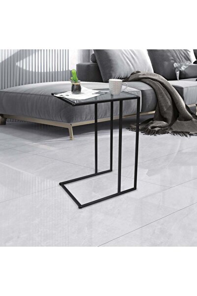 OEM Βοηθητικό Τραπεζάκι με Μεταλλικό Σκελετό & Γυάλινη Επιφάνεια 40x30x59εκ.