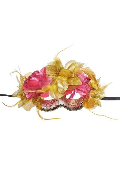 OEM Masca Deghizare Fancy cu Flori Aurii si Roz Day of Dead