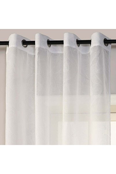 OEM Perdea Decorativa Alba Frunze Reliefate cu Inele 140x260cm