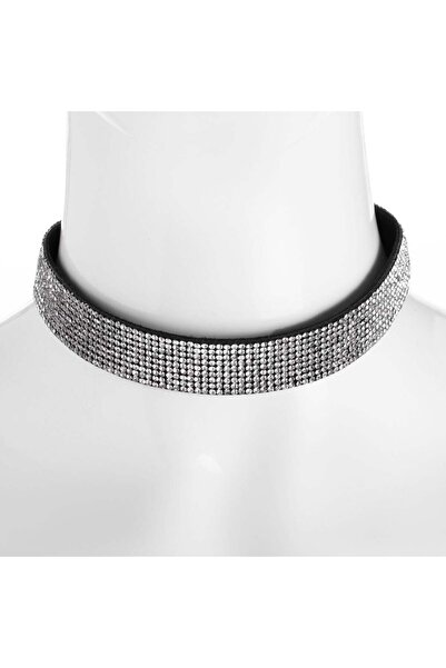 OEM Μαύρο κολιέ τσόκερ με ασημένια στρας