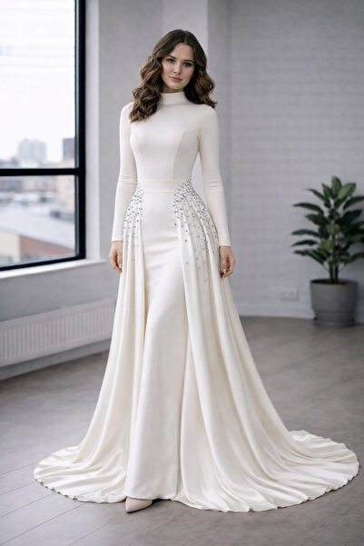 Milon Moda فستان سهرة-تخرج-حجاب بتفاصيل من الكريب والساتان