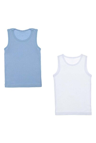 OEM Set of Ribbed Cotton Tank Tops in Light Blue for Children - 2pcs 4-6 Years