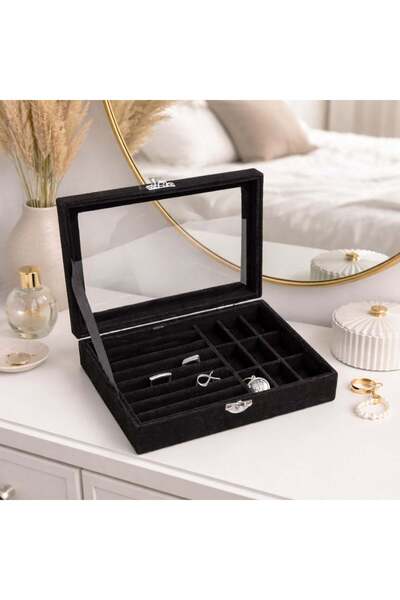 OEM Black Jewelry Organizer Box with Window 20x15x5cm