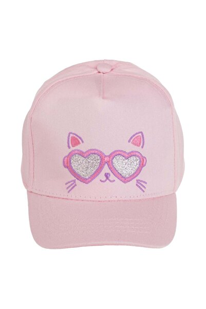 OEM Sapca din Bumbac Roz Catface cu Inimi & Glitter Argintiu pentru Bebelusi