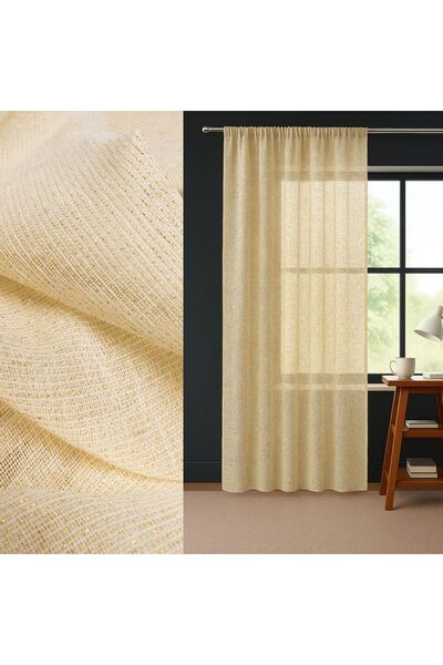 OEM Κουρτίνα με Ρετζάνσα Μπεζ & Χρυσό Λούρεξ 140x260εκ.
