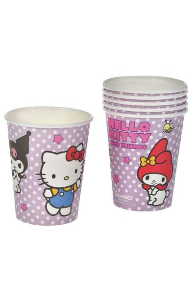 OEM Λιλά Κυπελλάκια Πάρτι από Χαρτόνι με Πουά Hello Kitty & Φίλοι 240ml - 6 τ...