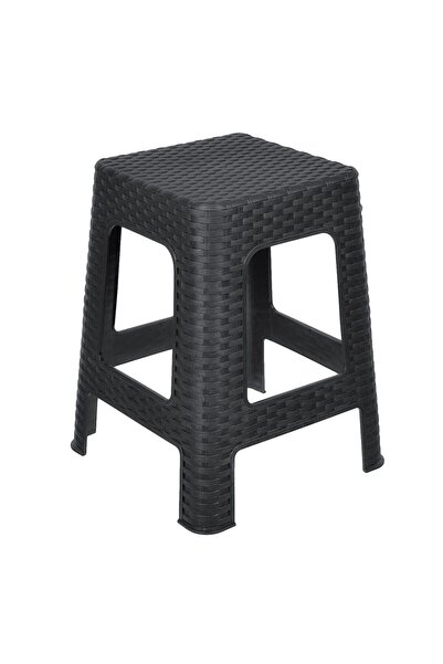 OEM Taburet din Plastic Negru Mat Tip Rattan 36.5x36.5x46cm