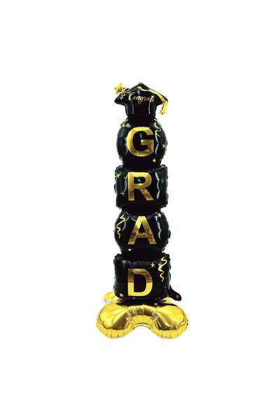 OEM Black Gold Foil Party Balloon with Base "Congratulations Grad!" 40x110cm