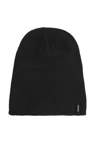 OEM Caciula Beanie Neagra cu Patch Rubber "Sport" pentru Barbati