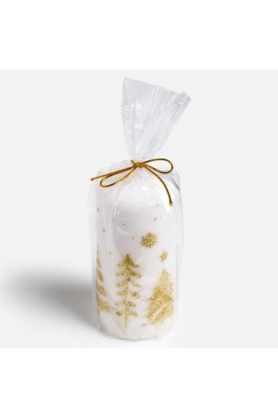 OEM Λευκό Χριστουγεννιάτικο κερί κολώνα με χρυσό γκλίτερ και σχέδιο έλατου, Ø...