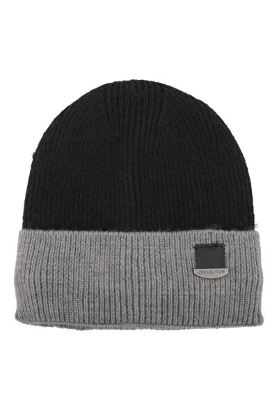 OEM Caciula Tricotata Neagra Gri cu Captuseala & Vinieta Pu Metalica pentru B...