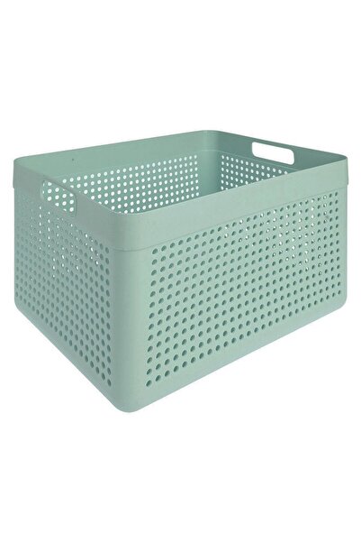 OEM Mint Green Plastic Storage Basket with Handles & Perforated Pattern 14L
