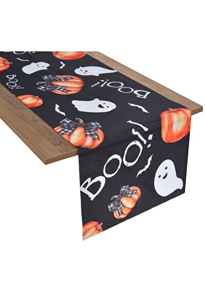 OEM Runner Negru cu Model Dovleci & Fantome de Halloween 183x33cm