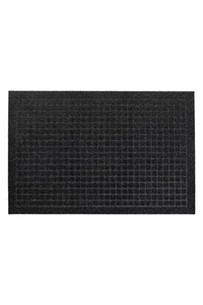 OEM Μαύρο πατάκι πόρτας με γκρι ανάγλυφο τετράγωνο σχέδιο 60x40εκ.