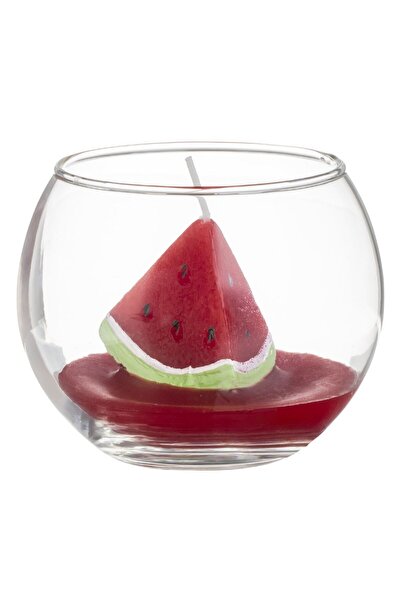 OEM Red Summer Candle Watermelon Slice in Round Transparent Glass Ø7.5x8cm