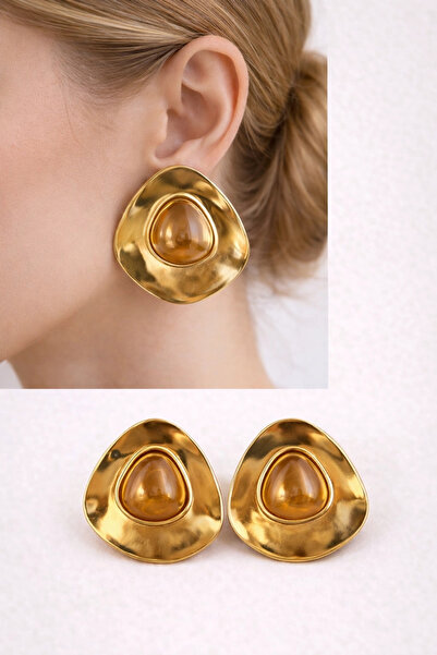 naaksesuar Gold Coffee Stone Detailed Vintage Earrings