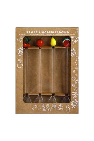 OEM Set of Transparent Glass Spoons with Colorful Summer Fruit Pattern 14cm -...