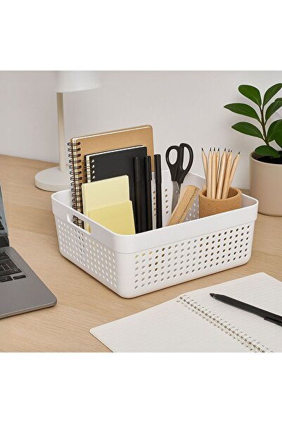 OEM White Plastic Storage Basket with Handles 10L