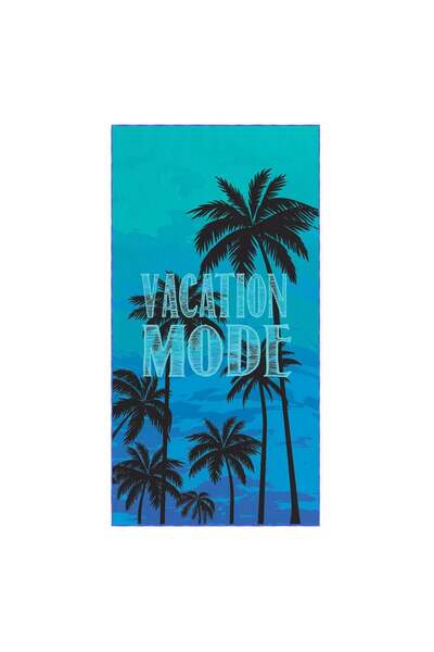 OEM Prosop Plaja Albastru cu Model Palmieri din Microfibre cu Uscare Rapida 1...