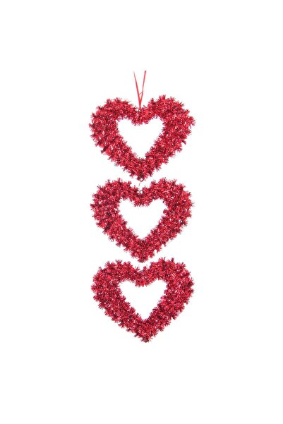 OEM Decoratiune Suspendabila de Sf. Valentin 3 Inimi Rosii cu Beteala 56.5 ce...