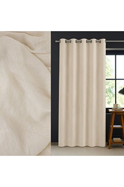 OEM Beige Decorative Curtain with Leaves & Rings Pattern 140x260cm