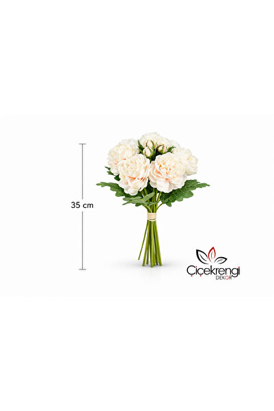 çiçek rengi dekor Premium Cream White Peony Artificial Flower Bridal Bouquet ...