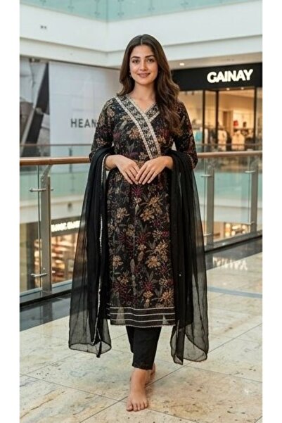 Genaric Women’s Rayon Printed Long Kurta Salwar Suit Set 3 Piece – Unstitched Ethnic Dress with Dupatta.