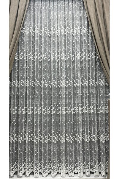 Görkem ستارة |   ستارة تول مطرزة بنقوش زهور أنيقة - لون إكرو لغرفة المعيشة ال...