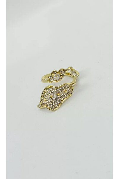ndjewelry Leaf Form Sparkling Ring – Gold Elegance