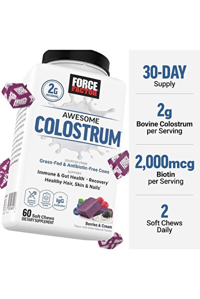 force factor Colostrum Biotin GrassFed Gut Immune Recovery Hair Skin Nails Bo...