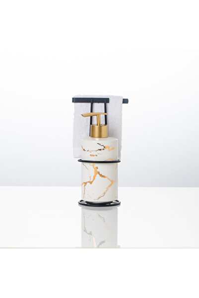 Malooki Marble porcelain soap dispenser set with holder and hand towel