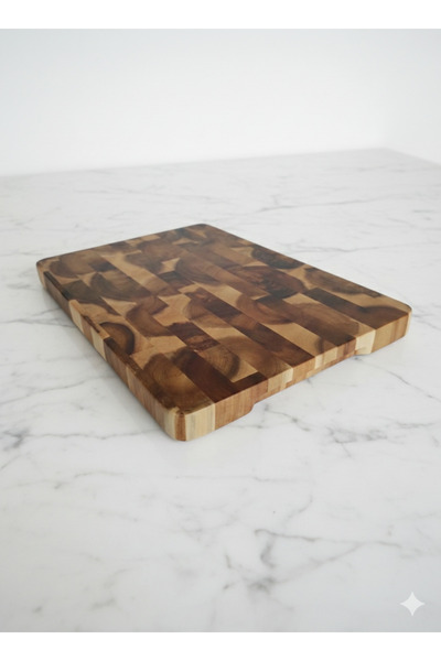 Limon Dekor Premium Akasya End-Grain Ahşap Kesme Ve Sunum Tahtası 20x30 cm, Oyuk Saplı, Su Tutmaz Yapı