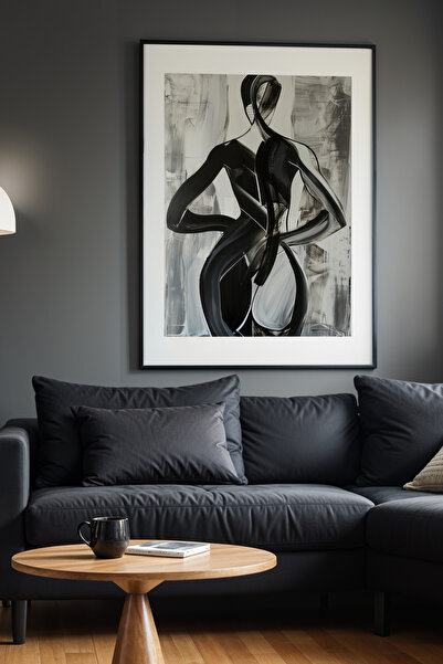 no77decor Masă din lemn dintr-o singură bucată, cu cadru negru, Fluid Silhouette