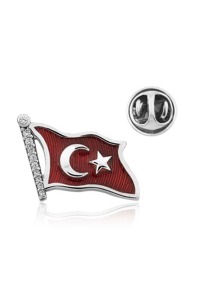 Inure Jewelry Gümüş Türk Bayrağı Rozet