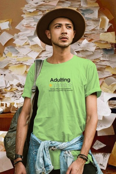 Ninkasiwear Adulting 1 Star Review Written Unisex Oversize 24/1 Cotton T-Shirt - Special Collar Printed