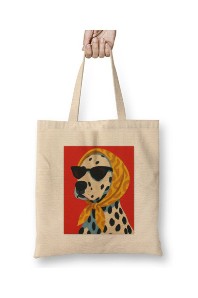 Toyaso Далматинец с шал Бяла чанта тип тоут с дълга дръжка Пазарска чанта Пла...