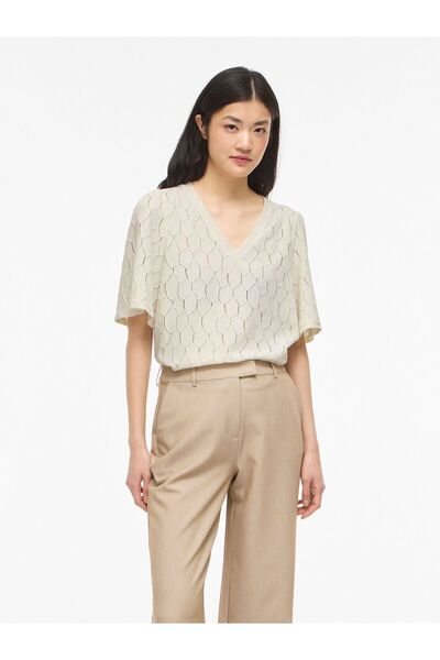 VILA Oberteil mit kurzen Ärmeln VIMARCELLA V-Ausschnitt