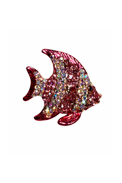 Hugs and Gifts Pembe Taşlı Balık Broş – Işıltılı Gold Detaylı Yaka İğnesi