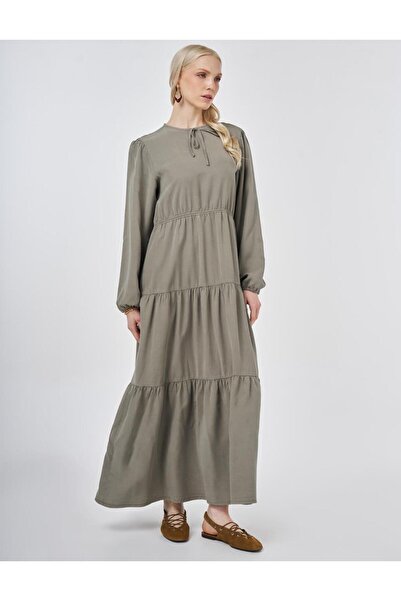 Kayra Rochie maxi cu detaliu în talie, 100% Lyocell, kaki
