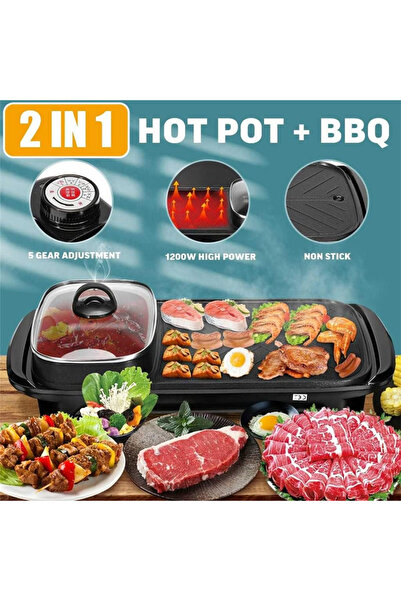 Golivn 2 in 1 Electric Grill Pan Pot Multifunctional Indoor Teppanyaki Korean...