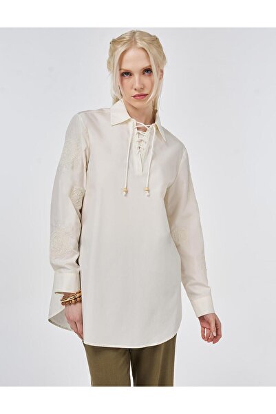 Kayra 100% Cotton Lace-Up Tunic Ecru