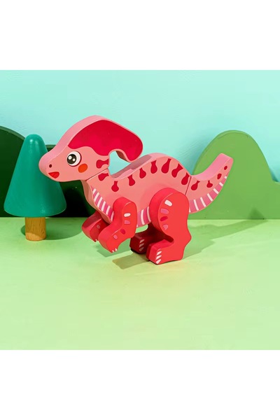 Kids 3D Magnetic Wooden Individual Dinosaur Puzzle ( 1 DINO- Light PINK)– Int...
